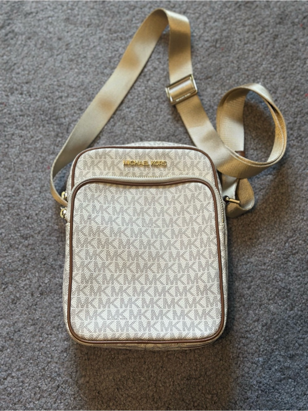 Michael Kors Cream Logo Crossbody with Gold Hardware